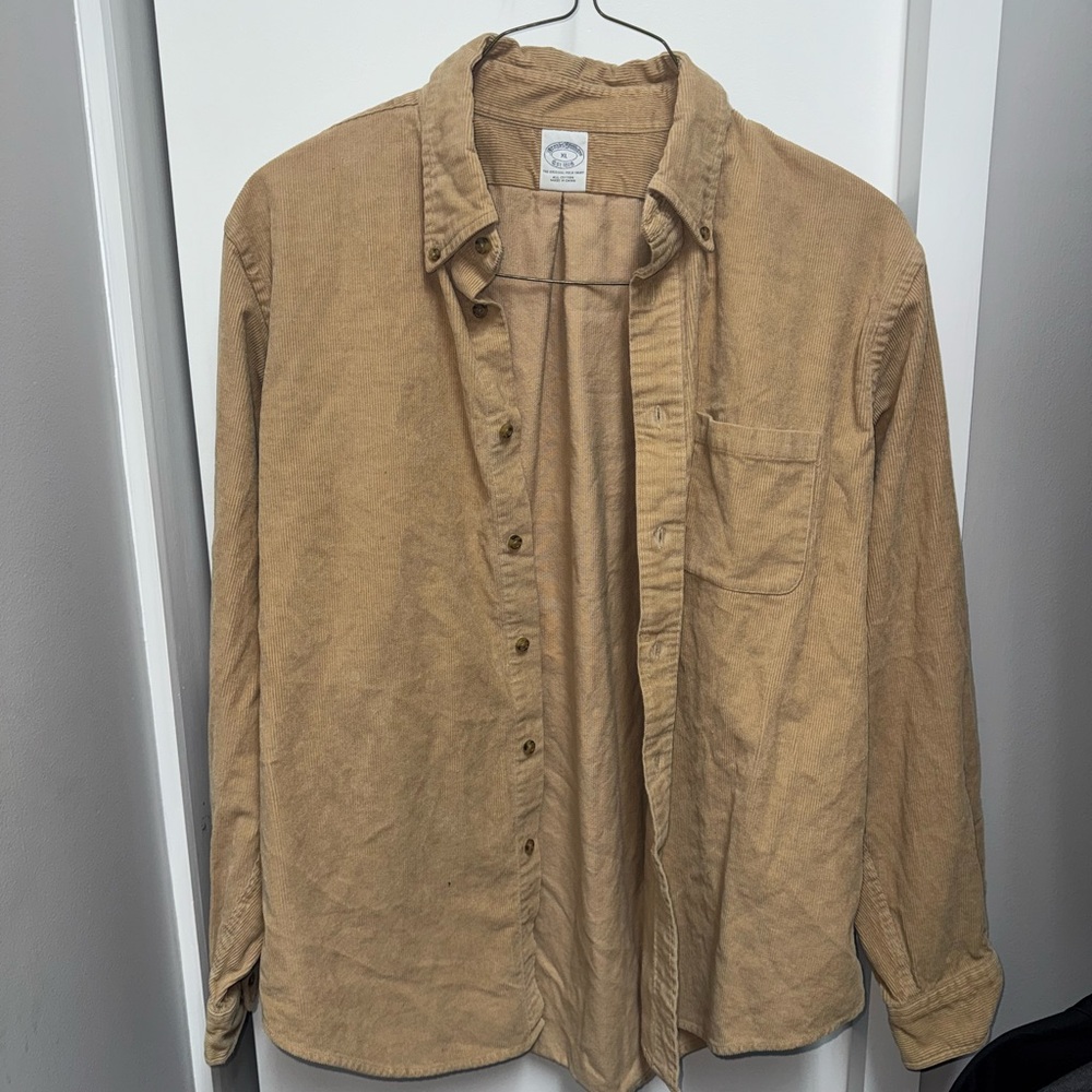 Brooks Brothers XL Tan Corduroy Button-Up Shirt – Classic Fit